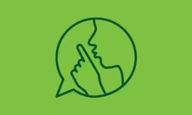 A simple line illustration of figure holding one finger next to their lips.